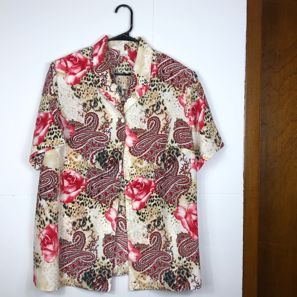 Vintage peachskin paisley print button down Sz XL